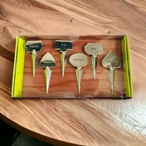NIB Vintage Cheese Markers PIER 1 Imports Set of 6 Metal Silver Cheese Markers